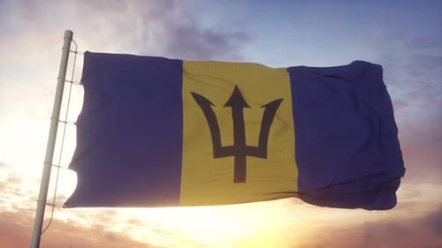 Barbados Flag Waving in Realistic Wind Animation