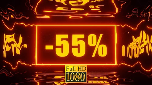 Neon Glowing 55 Percent Discount Animation with Fluid Waves