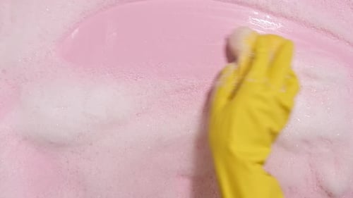 Hand Wipes Pink Surface With Soap and Sponge