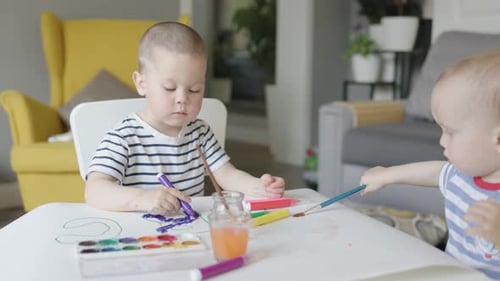 Young Children Enjoying Arts and Crafts at Home
