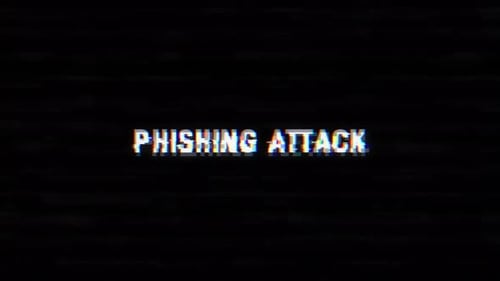 Texto de falla de ataque de phishing con ruido y fondo vhs