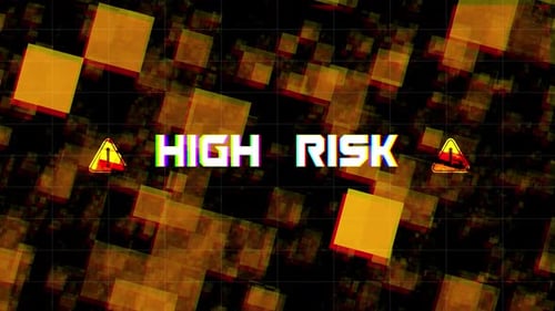 High Risk Glitch Text with Animated Warning Signs Digital Overlay