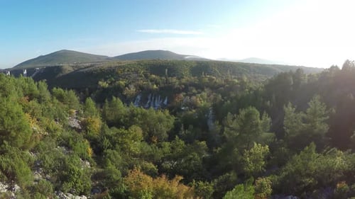Aerial view of forest and Kravice waterfall