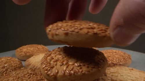 Stack of Sesame Seed Cookies in Studio