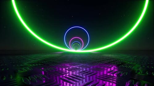 Neon Circle Tunnel Digital Abstract Background Round Lights