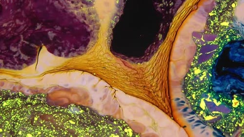 Psychedelisch streuende Farbe wirbelt und explodiert