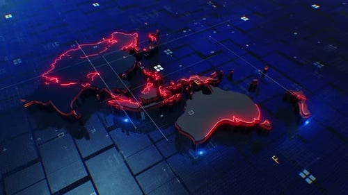 Futuristic Digital World Map with Glowing Network Connections