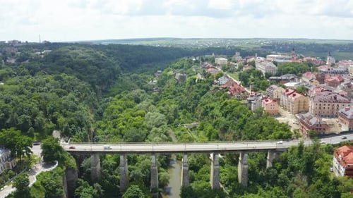 Huge Stone Bridge Over the Valley and Forest in Kam'yanets'Podil's'kyi