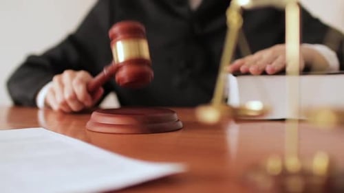 Person Holding Gavel at Court