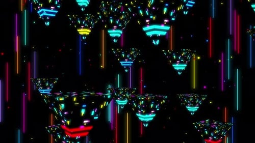 Seamless Neon Digital Pyramids Motion Background Loop