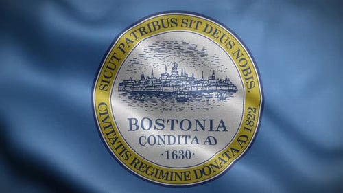 Realistic Waving Boston City Flag with Official Seal