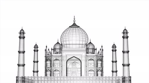 Taj Mahal Blueprint Wireframe Seamless Loop