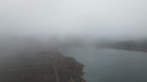 Foggy Lake Aerial View
