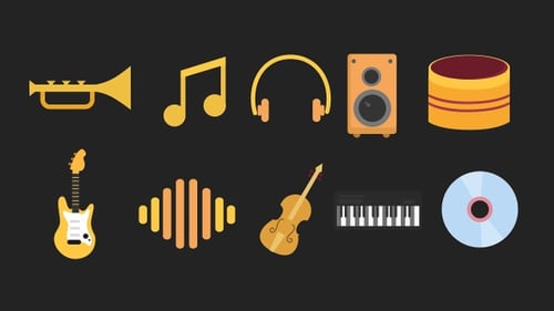 Animated Music Instrument Icons in Flat Design Style