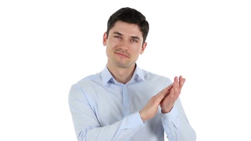 Man Clapping Hands on White Background