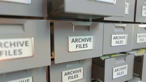 ARCHIVE FILES Text on the Drawers of a File Cabinet