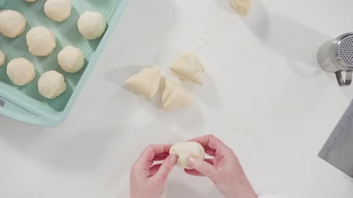 Flat lay. Baking homemade dinner rolls with sourdough starter