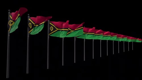 Vanuatu National Flags Waving Seamlessly on Alpha Channel