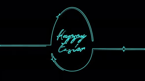 Happy Easter Neon Line Art Egg Animation