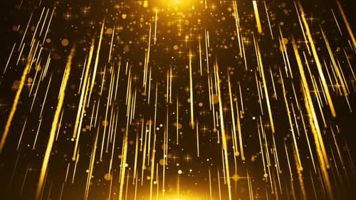 Golden Glittering Particles and Light Streaks Falling Seamlessly