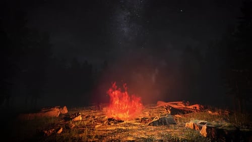 Night Forest Campfire 4K 01