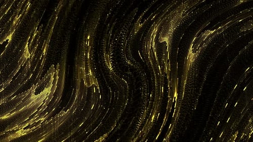 Liquid Golden Abstract Background with Flowing Shining Particles on a Black Background