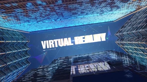 Futuristic Virtual Reality Text Reveal with Cityscape