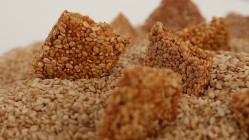 Close rotating view of sesame seeds sticks