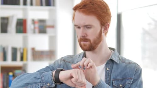 Man Using Modern Smartwatch Close Up