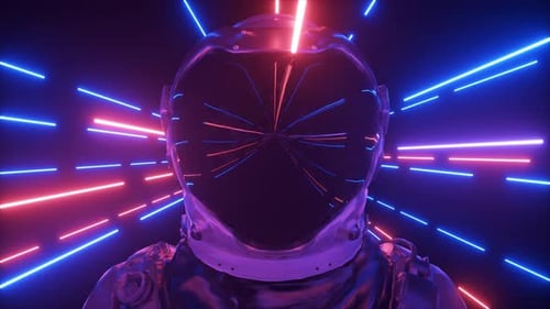 Futuristic Astronaut Helmet in Speed of Light Neon Trails