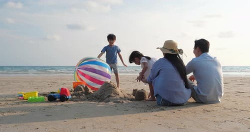 Family happy travel on the beach summer
