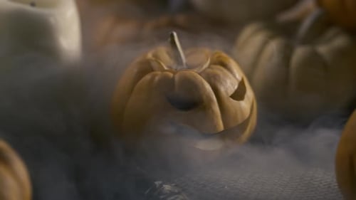 Eerie Halloween Pumpkins Surrounded by Fog