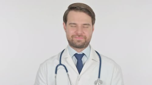 Genehmigung durch Young Doctor, Kopfschüttelnd auf weißem Hintergrund