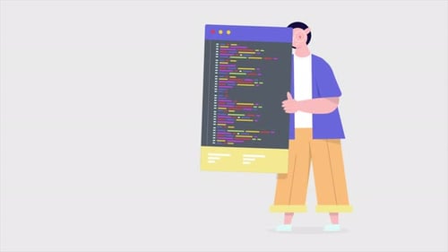 Programmer Character Showing Her Website Sources 4K