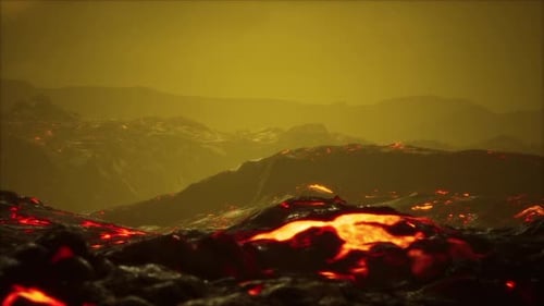 Lava Fields in the End of the Eruption of the Volcano