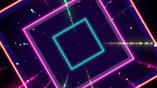 Neon Geometric Squares Tunnel Loop Background