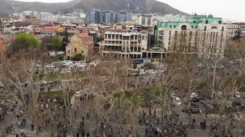 Crowds Of People Protesting On Streets Of Tbilisi, Georgia
