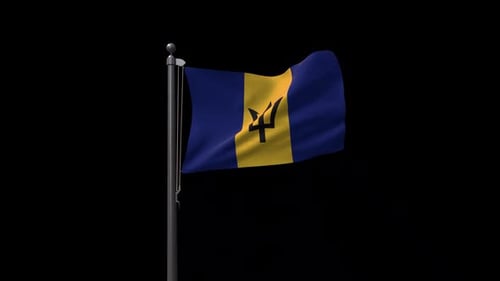 Barbados National Flag Waving Seamlessly on Black Background