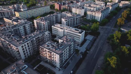 Drone Footage of the New Architecture in the City Building of Block in the European Town