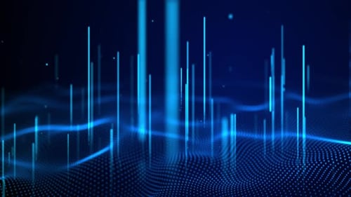 HUD Bright beams Abstract Blue neon line technology. 3D Digital particle hologram.