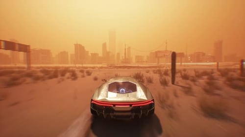 4K fake shooter and racing gameplay. Getting to the city through the desert at sandstorm