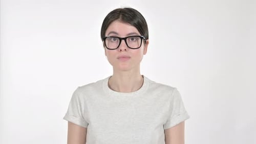 Sick Young Woman Having Coughing on White Background