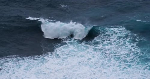 Waves in Atlantic Ocean, Porto Moniz, Madeira Island Portugal, Slow Motion 4K