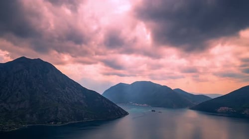 The Movement of Rain Clouds Over the Mountains in Montenegro at Sunset