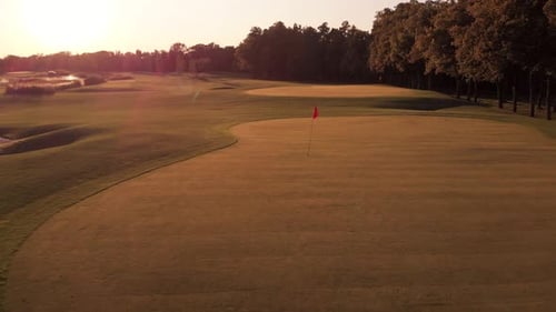 Aerial View of Beautiful Golf Course at Sunset