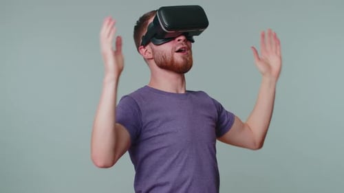 Young Adult Immersed in Virtual Reality Experience