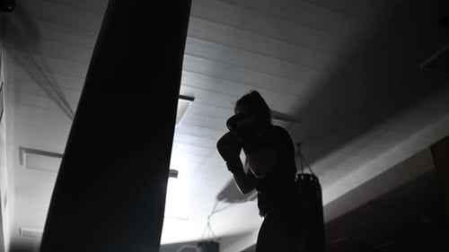 Strong Woman Boxing a Punching Bag Silhouette