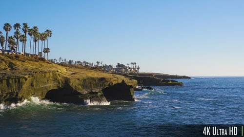 4K Empty Coastline Cliff on a Sunny Cloudless Day Along the Pacific Ocean