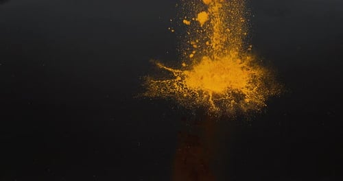 Turmeric, curcuma longa, Powder falling against Black Background, Indian Spice, Slow Motion 4K