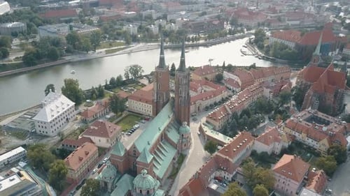 Aerial Top View of Wroclaw, Ostrow Tumski, Cathedral of St. John the Baptist, Katedra Swietego Jana